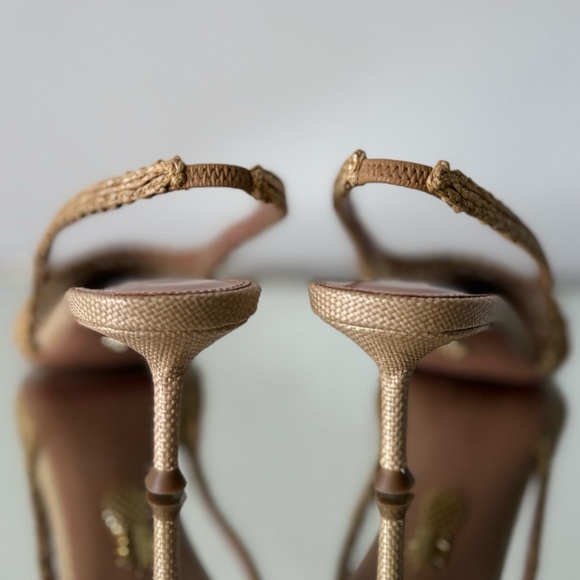 New AQUAZZURA Beige Raffia Kahlo Slingback Pumps 50 $950 - Picture 11 of 14